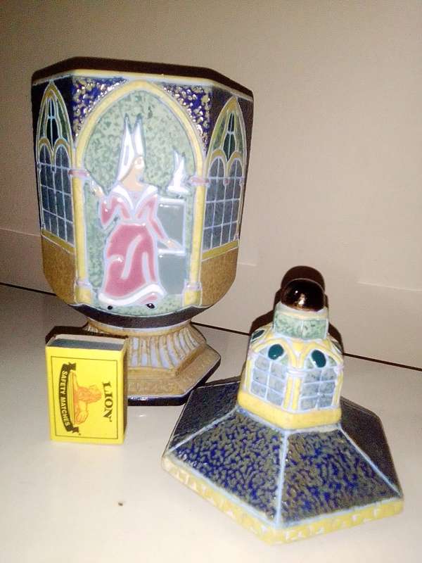 Vintage 1920`s Amphora Czechoslovakia Pottery Carved Incised Relief Enamel lidded Jardine.
