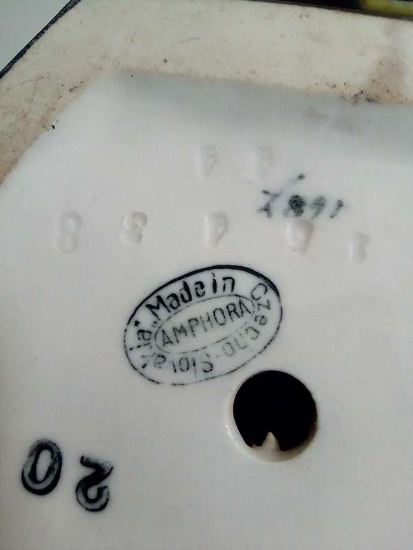 Vintage 1920`s Amphora Czechoslovakia Pottery Carved Incised Relief Enamel lidded Jardine.