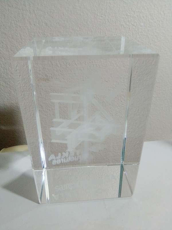 3 Collectible paperweights, 2 x Lazer etched Engraved and a blowen handmade Elephant.