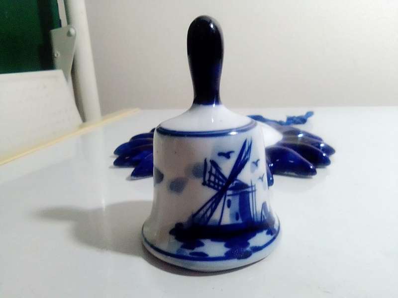 Ceramic collection. Elweco Delft ware Figurine, China Sun, Constantia plate, Cloggs 4 Sake` cups