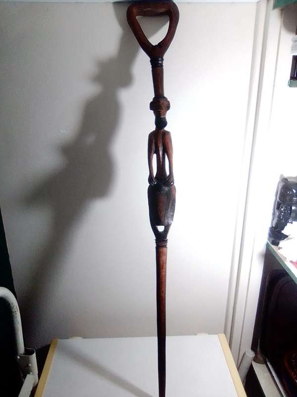 Vintage African Walking Stick Carved Ebony Wood GoGo Tribe Ebony Walking Stick.