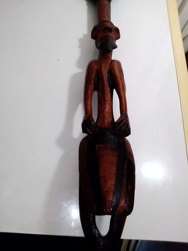 Vintage African Walking Stick Carved Ebony Wood GoGo Tribe Ebony Walking Stick.