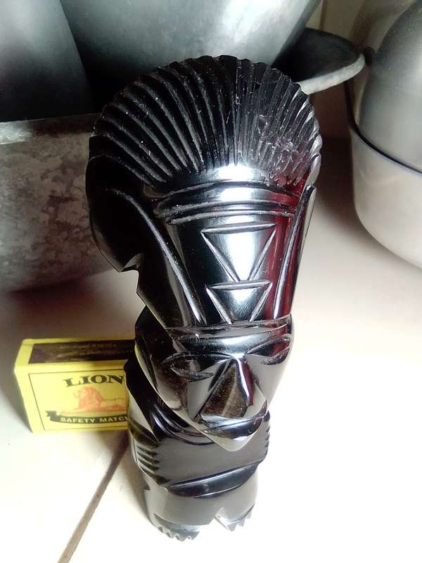 Tiki Idol god. Black Onyx obsidian Aztec carved statue Mayan stone. A black Onyx Dolfin & large Idol