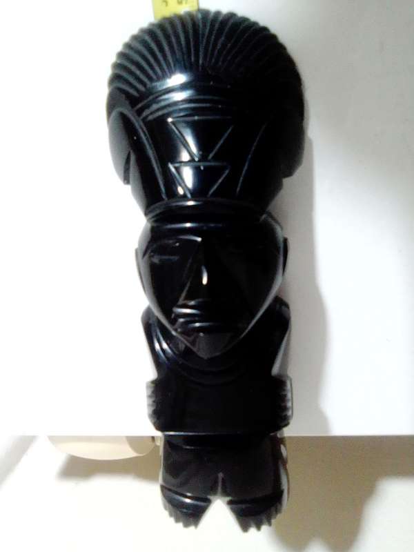 Tiki Idol god. Black Onyx obsidian Aztec carved statue Mayan stone. A black Onyx Dolfin & large Idol