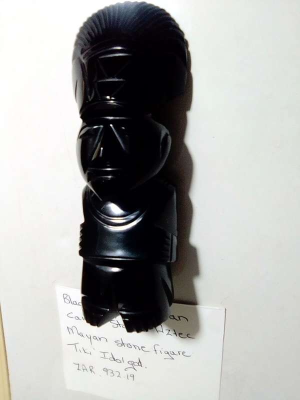 Tiki Idol god. Black Onyx obsidian Aztec carved statue Mayan stone. A black Onyx Dolfin & large Idol