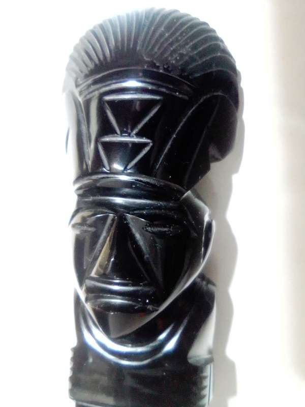 Tiki Idol god. Black Onyx obsidian Aztec carved statue Mayan stone. A black Onyx Dolfin & large Idol