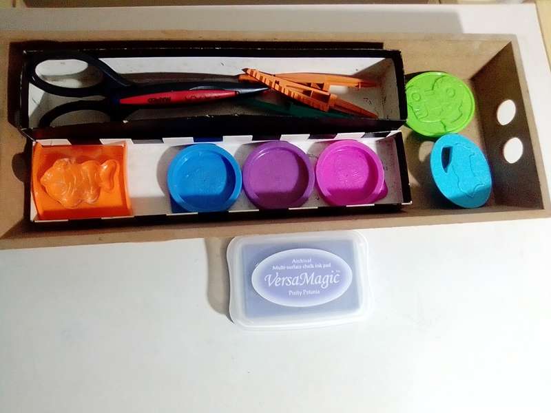 A Sort after Lot of Rubber Stamps in a Tackel box. Many different sets in lot plus shaping Scissors.