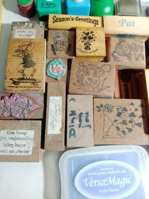 A Sort after Lot of Rubber Stamps in a Tackel box. Many different sets in lot plus shaping Scissors.