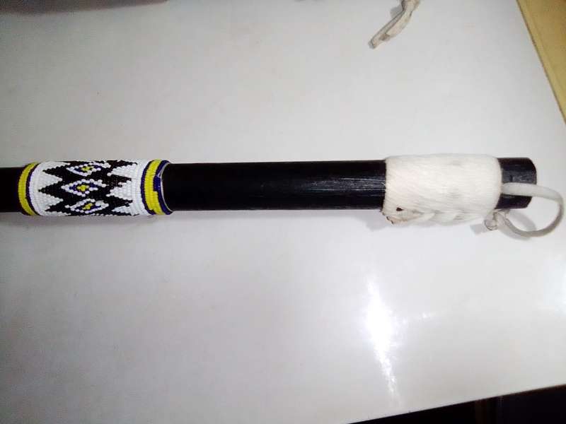 2 vintage Traditional African Throwing Axes with Beads/Buck skin.