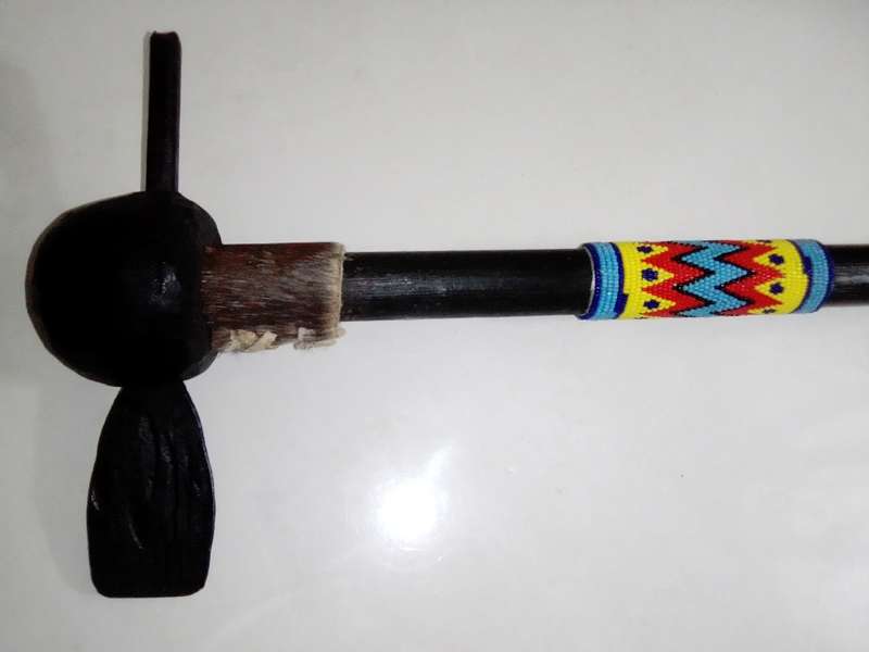 2 vintage Traditional African Throwing Axes with Beads/Buck skin.