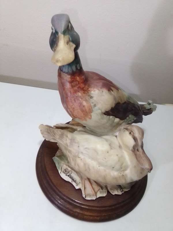 Vintage Capodimonte Signed: Giuseppe Armini 2 x Mallard  Duck`s mounted on wooden base.