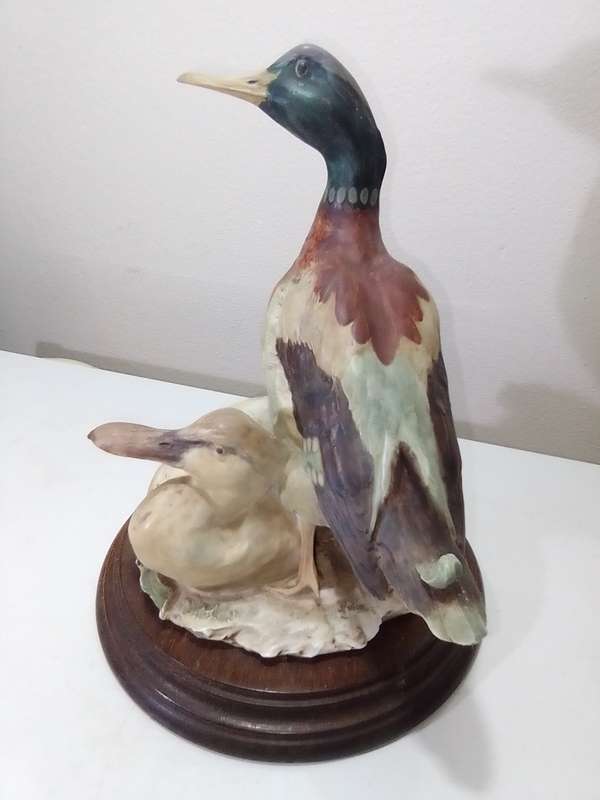 Vintage Capodimonte Signed: Giuseppe Armini 2 x Mallard  Duck`s mounted on wooden base.