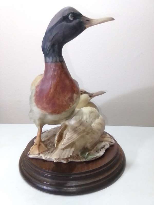 Vintage Capodimonte Signed: Giuseppe Armini 2 x Mallard  Duck`s mounted on wooden base.