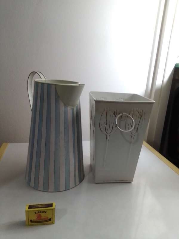 TIN and More TIN. A Awesome set of Tins a Jug and Dustbin/Planter. Ideal for display.