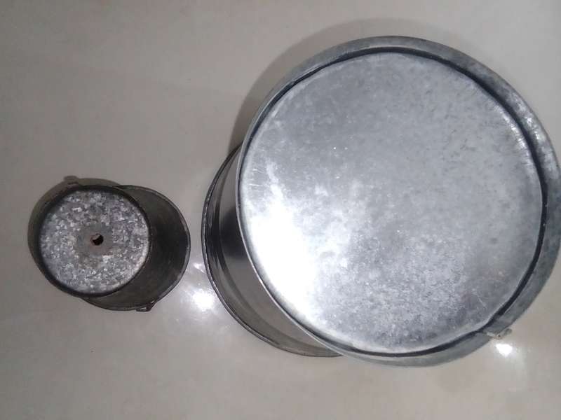 Galvanized steel buckets, the small one was a plant holder.