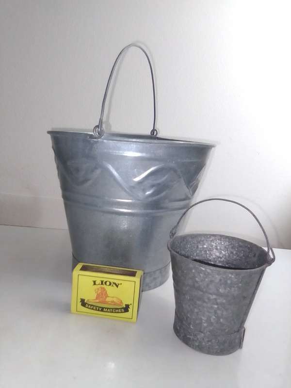 Galvanized steel buckets, the small one was a plant holder.