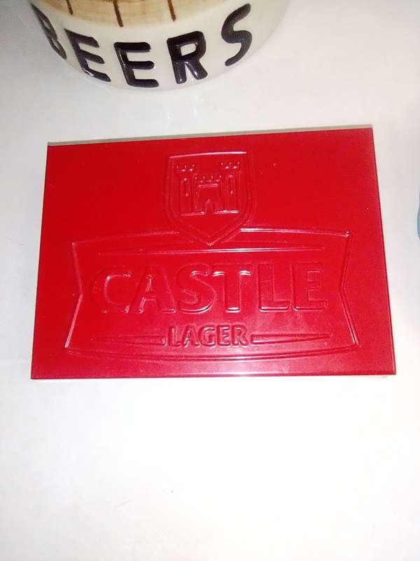 Wow Mancave, Castle branded red metal case with playing Cards in ashtray + Multi-Tool Kit + Jug's.
