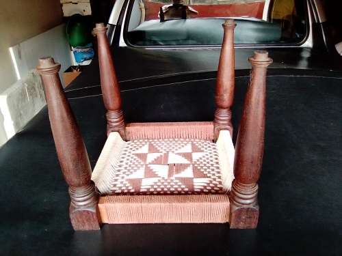 A very old ethnic hand woven seat in good condition for its age. Size 29cm x 31cm.