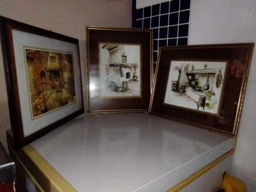 3 x prints of Kitchen motifs. Two Signed " Hoefsloot " Ideal to decorate that special Kitchen.