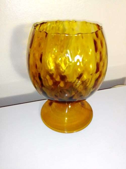 A Stunning Vintage Heavy Amber Studio glass Vase with a nice stem and foot and 190mm Tall.