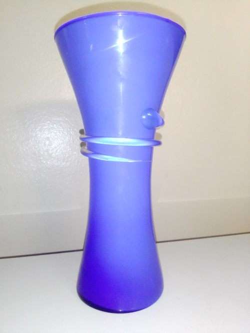 A Vintage Opaline Scandivan Blue outer with White inner with a rope motif. 200mm Tall