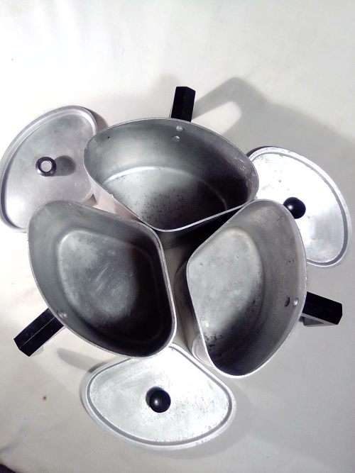 Found on a Farm Rare Set of Vintage Krost Cookpride Three quarter lidded pots in very good condition