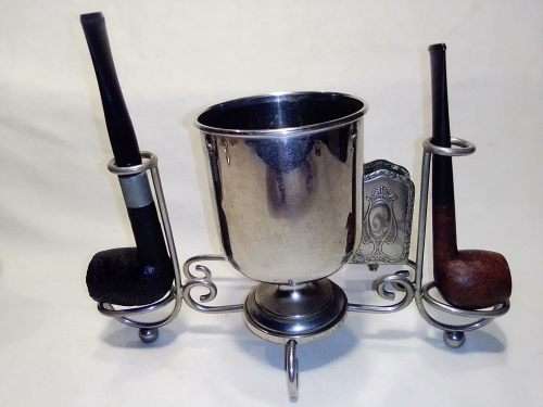 A vintage smokers companion lot. 2 Signed Pipe`s,Lighter, Weather station,Smokers Companion.