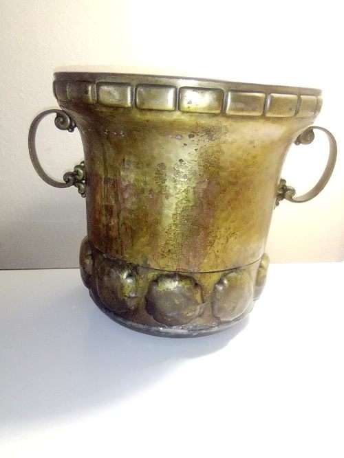Antique Estate Auction. Large Hand beaten solid Brass two handled Turkish Victorian Urn.