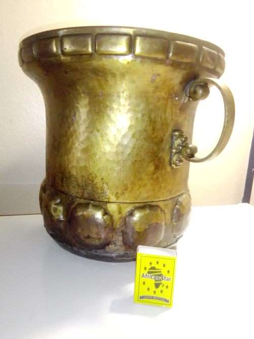 Antique Estate Auction. Large Hand beaten solid Brass two handled Turkish Victorian Urn.