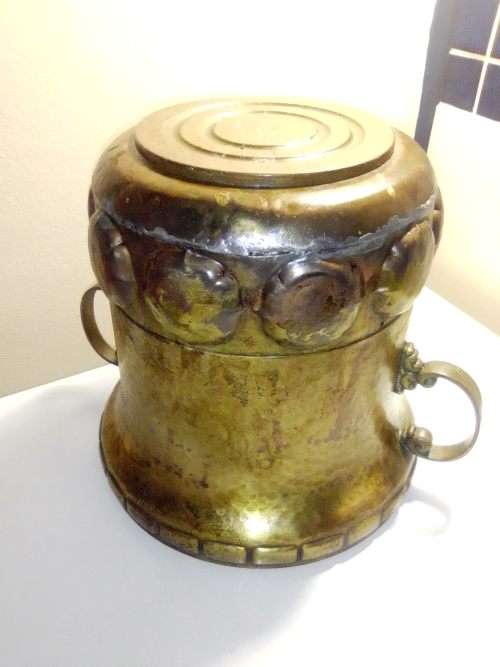 Antique Estate Auction. Large Hand beaten solid Brass two handled Turkish Victorian Urn.