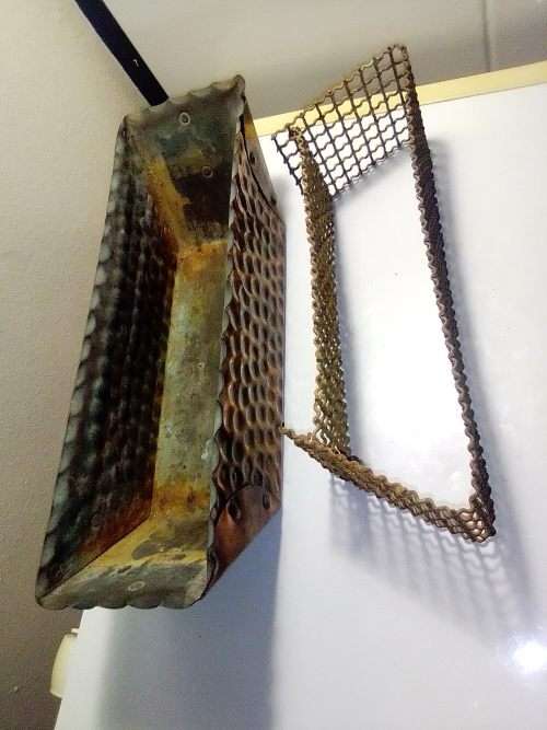 Antique Hand beaten solid Copper trough Planter with strong Wire Mesh grid and Serving Dish.