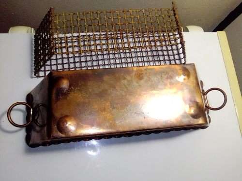 Antique Hand beaten solid Copper trough Planter with strong Wire Mesh grid and Serving Dish.