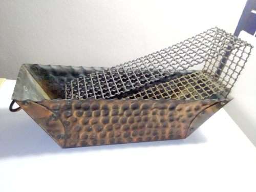 Antique Hand beaten solid Copper trough Planter with strong Wire Mesh grid and Serving Dish.