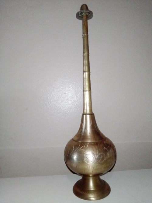 Large and Solid Brass Rose Water or Insence Burner. Size: 34.5cm. Tall.