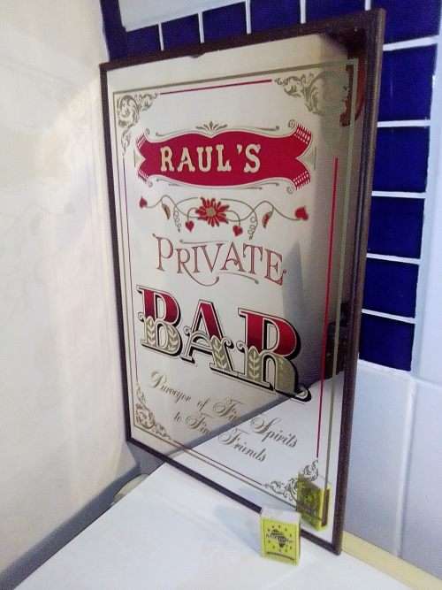 A  Man Cave item. `RAUL`S` Private Bar Mirror. Purveyor of Fine Spirits to Fine Friends.