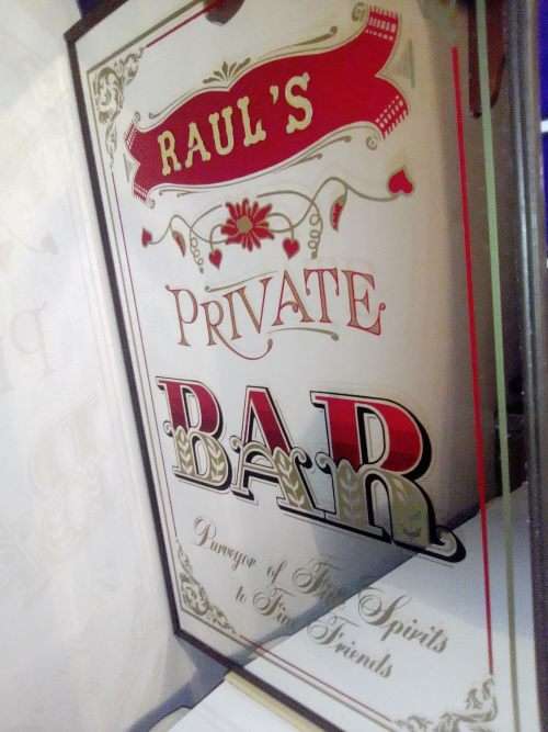 A  Man Cave item. `RAUL`S` Private Bar Mirror. Purveyor of Fine Spirits to Fine Friends.