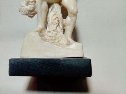 A Santini Detailed  Herceles wrestling and defeating Demastos and fed him to the man-eating horses.
