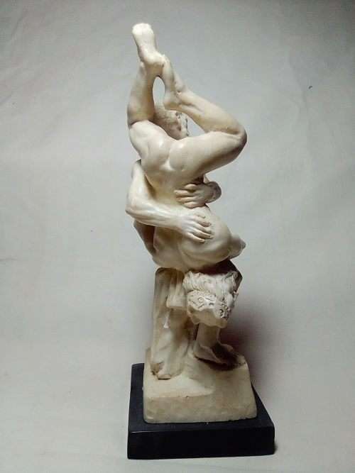 A Santini Detailed  Herceles wrestling and defeating Demastos and fed him to the man-eating horses.