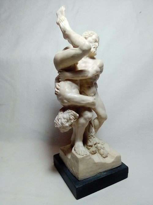 A Santini Detailed  Herceles wrestling and defeating Demastos and fed him to the man-eating horses.
