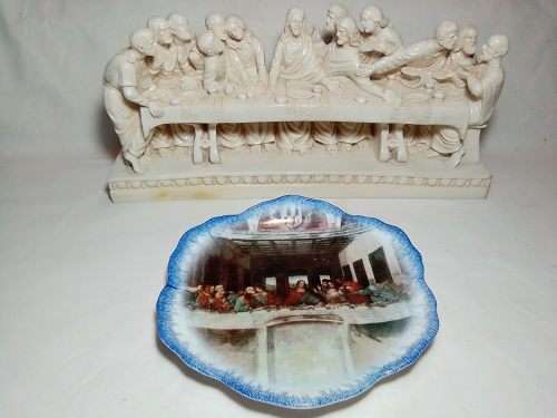 The heavy and Large Last Supper. Artafina statue plus italian plate. Both in good condition
