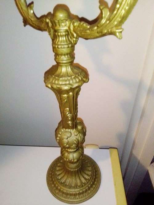QUITE A FIND. A Unusual and Beautiful Victorian 2 arm in gold colour Candlestick 44cm Tall