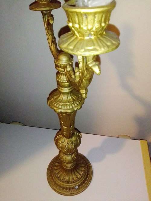 QUITE A FIND. A Unusual and Beautiful Victorian 2 arm in gold colour Candlestick 44cm Tall