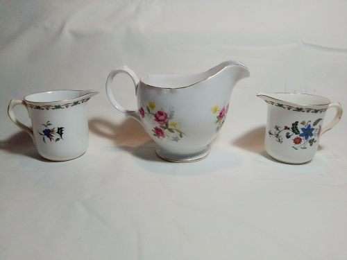 Three Old Vintage Milk Jug. Large one is `Queen Anne` 2 smaller one is `Shelly`