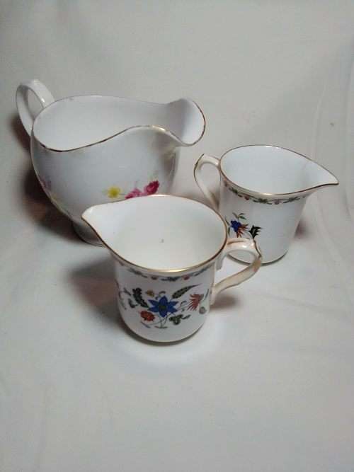 Three Old Vintage Milk Jug. Large one is `Queen Anne` 2 smaller one is `Shelly`