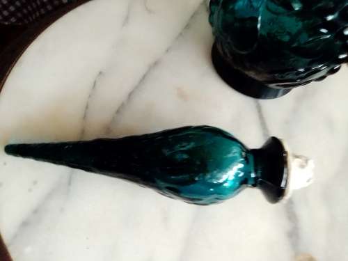 A Very Rare & Scarce. This large Teal Blue Genie bottle with embossed fruit motif is 480mm Tall.