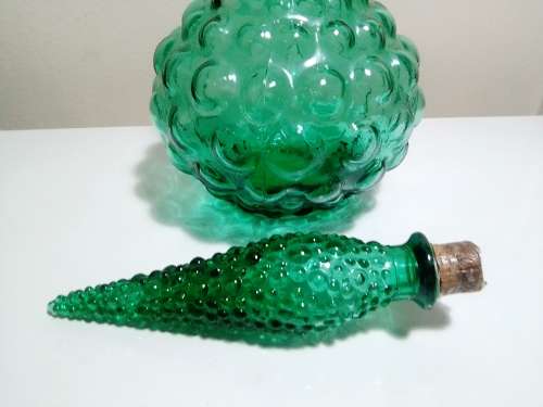 Scarce Vintage Green Bubble Empoli Genie Decanter Italian Art Glass. Stamped made in Italy.