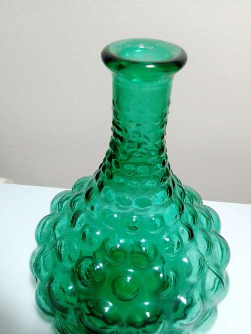 Scarce Vintage Green Bubble Empoli Genie Decanter Italian Art Glass. Stamped made in Italy.