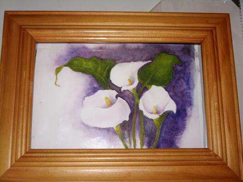 LILIES. WATERCOLOURS. SMALL ARTWORK FRAMED.