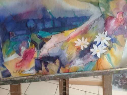 Hillside.   Collage. watercolours .. art paper