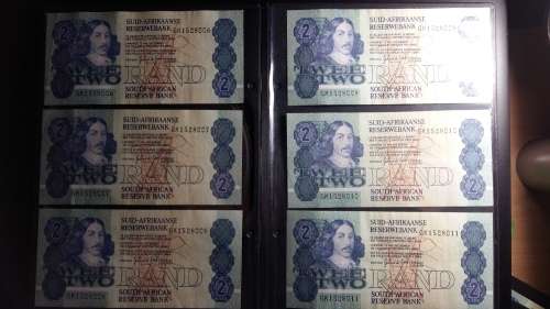6 Old G De Kock R2 Banknotes in sequence and uncirculated!